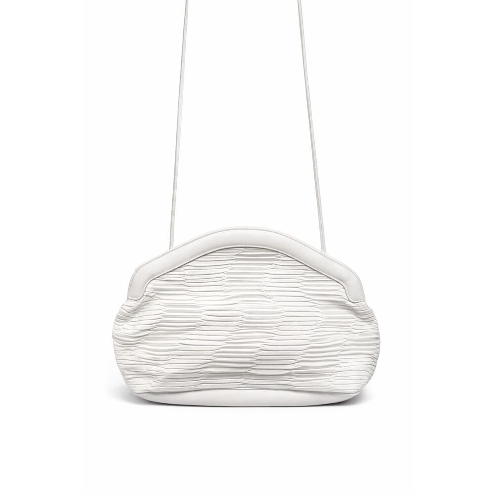 Venetto Italian Leather Shoulder Bag - White W/ Ruching & Fold Out Hardware EUC